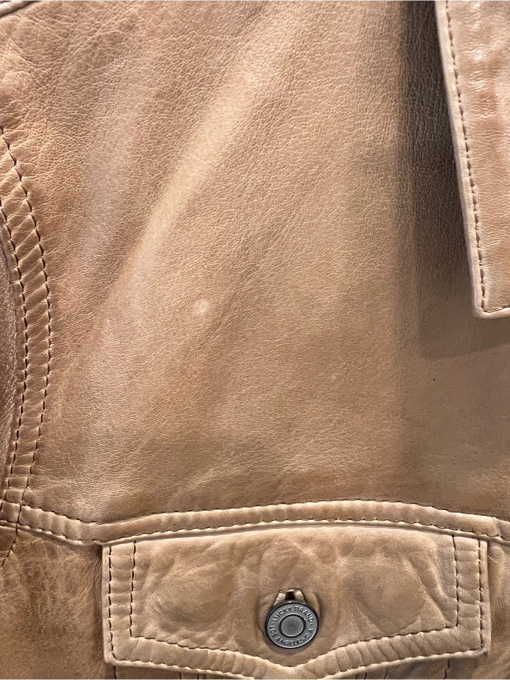 LUCKY BRAND LEATHER TRUCKER JACKET, SIZE M. - Picture 7 of 16